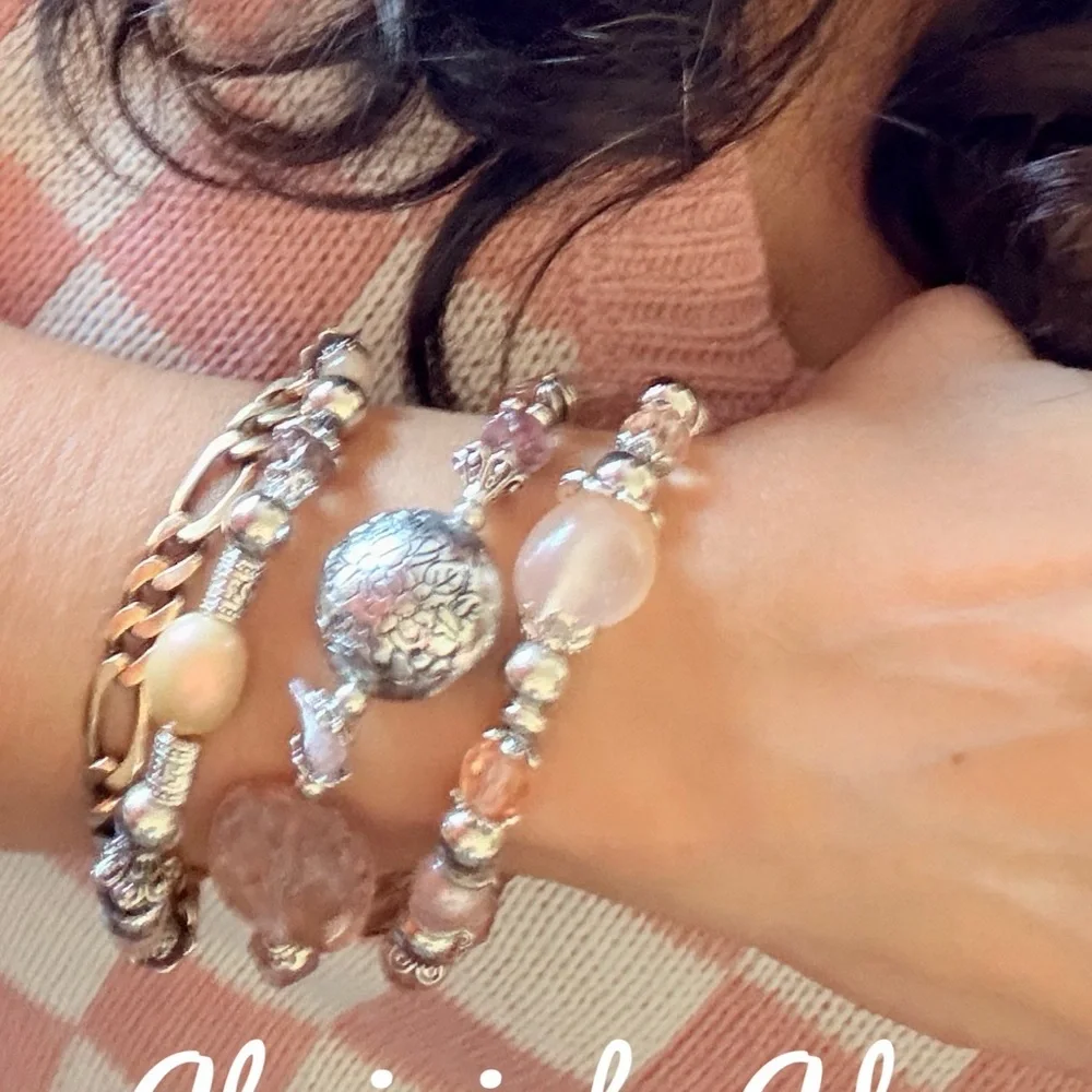 Strawberry Quartz and translucent acrylic oversized bracelet